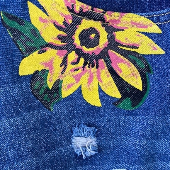 MISSLOOK  Sunflower Painted Distressed Jeans High Rise Straight Leg W31 x L30 - Picture 3 of 14